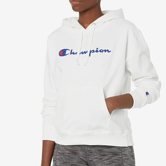 Champion white shirt hoodie logo woman’s size medium - Picture 1 of 9